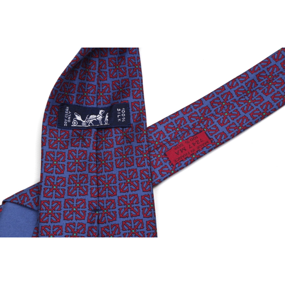 Hermes Tie Blue Silk Twill Chain Link Pattern Geometric Made in France - Picture 9 of 16